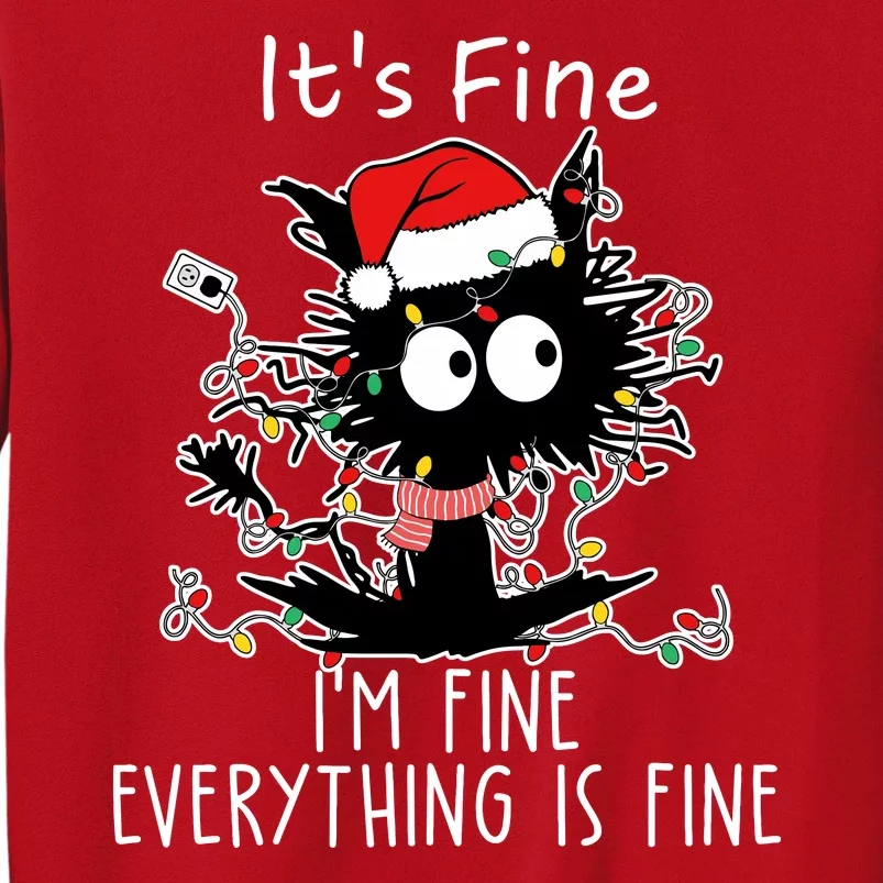 Its Fine Im Fine Everything Is Fine Cat Tangled In Christmas Lights Sweatshirt