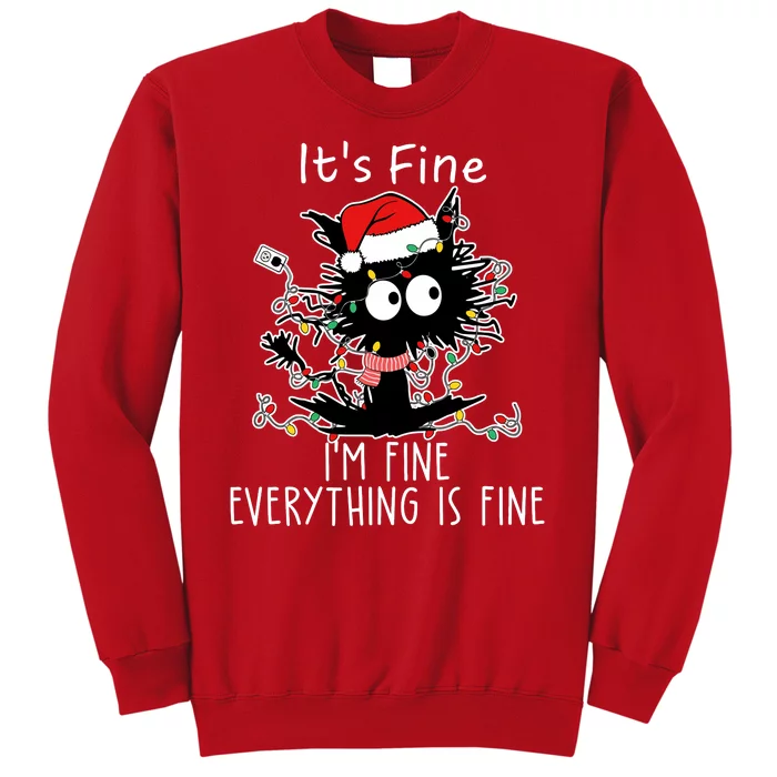 Its Fine Im Fine Everything Is Fine Cat Tangled In Christmas Lights Sweatshirt