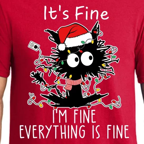 Its Fine Im Fine Everything Is Fine Cat Tangled In Christmas Lights Pajama Set