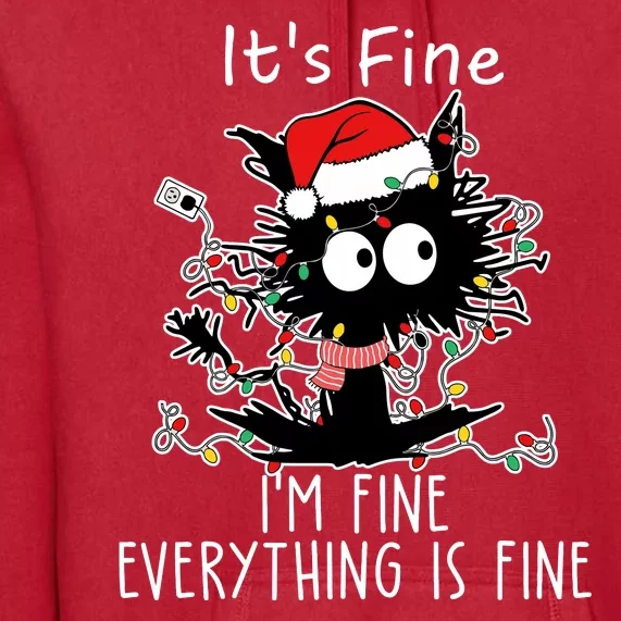 Its Fine Im Fine Everything Is Fine Cat Tangled In Christmas Lights Premium Hoodie