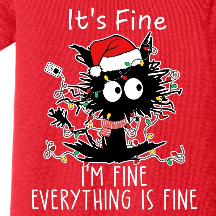 Its Fine Im Fine Everything Is Fine Cat Tangled In Christmas Lights Baby Bodysuit