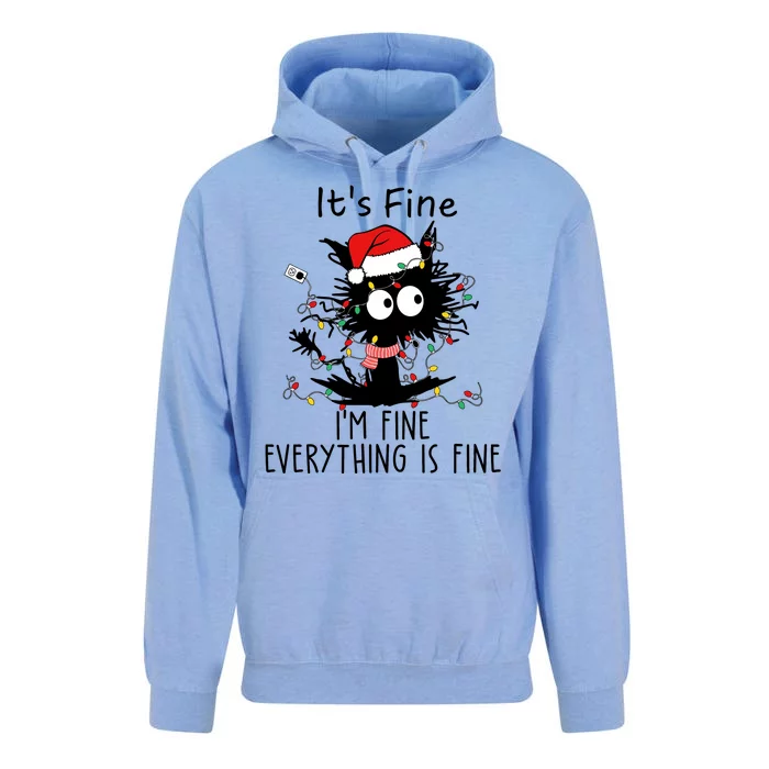 Its Fine Im Fine Everything Is Fine Cat Tangled In Christmas Lights Unisex Surf Hoodie