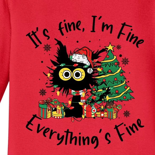 ItS Fine IM Fine Everything Fine Funny Black Cat Christmas Baby Long Sleeve Bodysuit