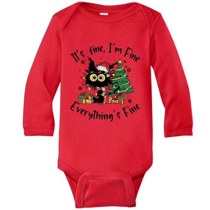 ItS Fine IM Fine Everything Fine Funny Black Cat Christmas Baby Long Sleeve Bodysuit