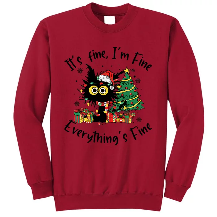 ItS Fine IM Fine Everything Fine Funny Black Cat Christmas Tall Sweatshirt