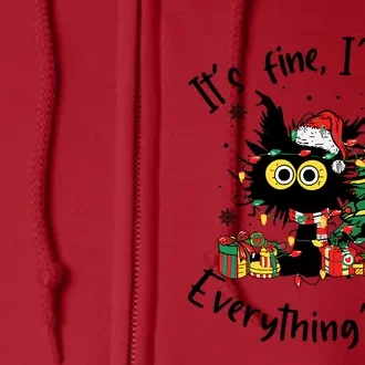 ItS Fine IM Fine Everything Fine Funny Black Cat Christmas Full Zip Hoodie