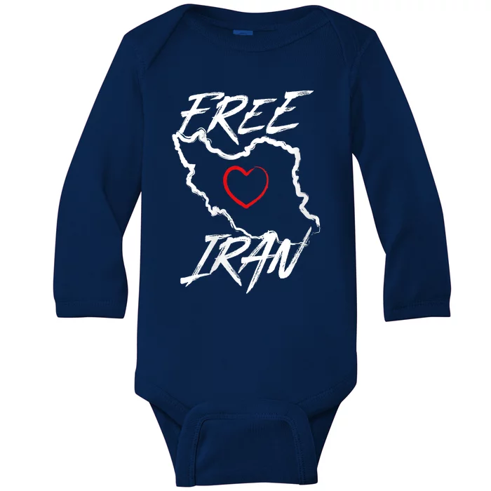 Iran Free Iran Symbol Heart Map Freedom Heart Love Baby Long Sleeve Bodysuit