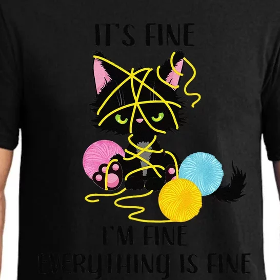 Its Fine Im Fine Everything Is Fine Funny Black Cat Kitty Pajama Set