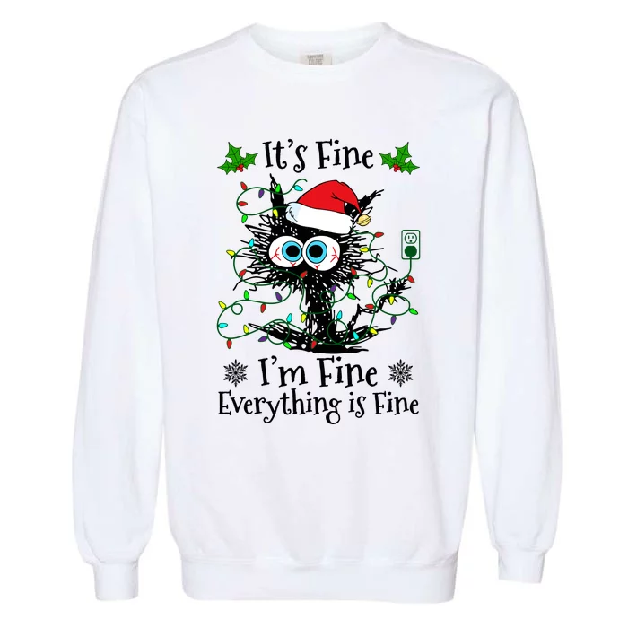 ItS Fine IM Fine Everything Is Fine Cat Christmas Lights Garment-Dyed Sweatshirt