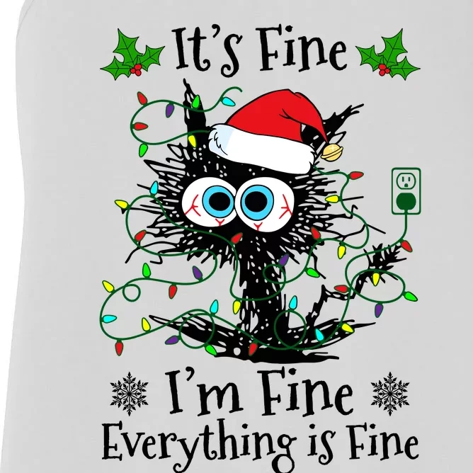 ItS Fine IM Fine Everything Is Fine Cat Christmas Lights Women's Racerback Tank