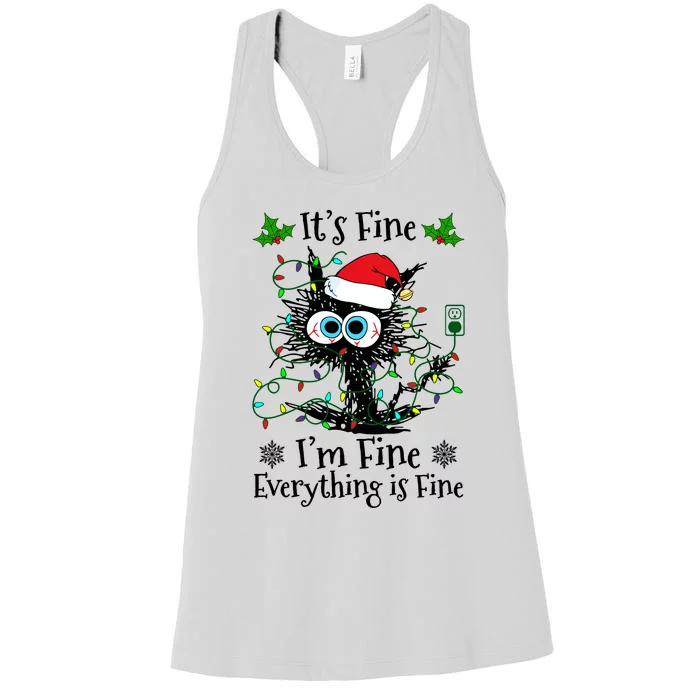 ItS Fine IM Fine Everything Is Fine Cat Christmas Lights Women's Racerback Tank