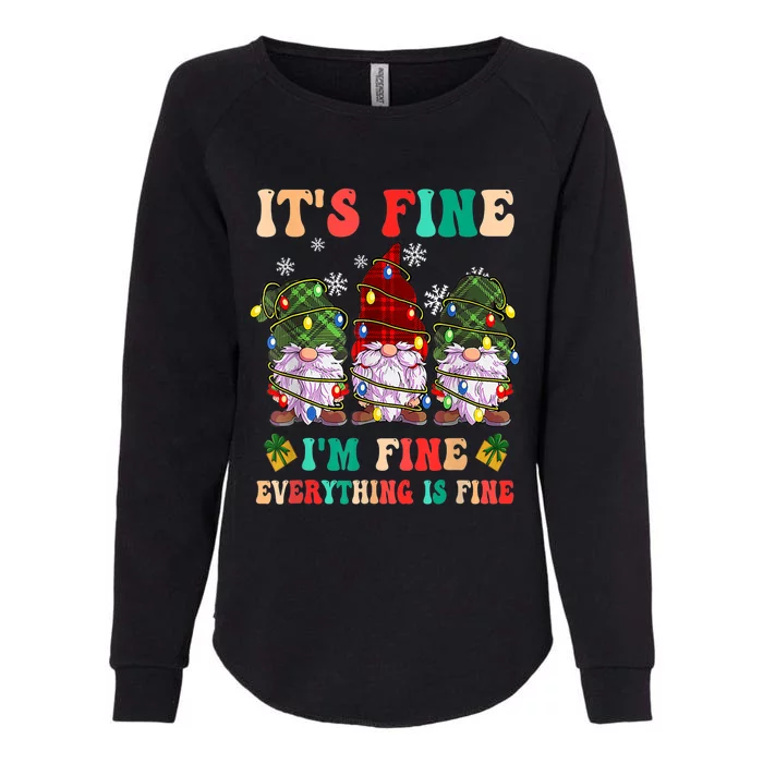 It's Fine I'm Fine Everything Is Fine Christmas Lights Gnome Womens California Wash Sweatshirt