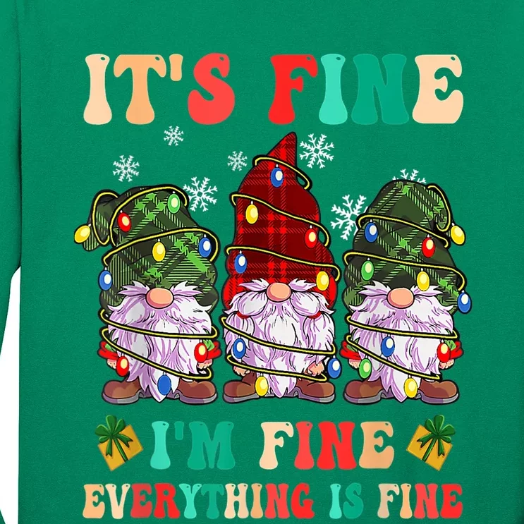 It's Fine I'm Fine Everything Is Fine Christmas Lights Gnome Long Sleeve Shirt