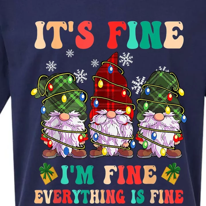 It's Fine I'm Fine Everything Is Fine Christmas Lights Gnome Sueded Cloud Jersey T-Shirt