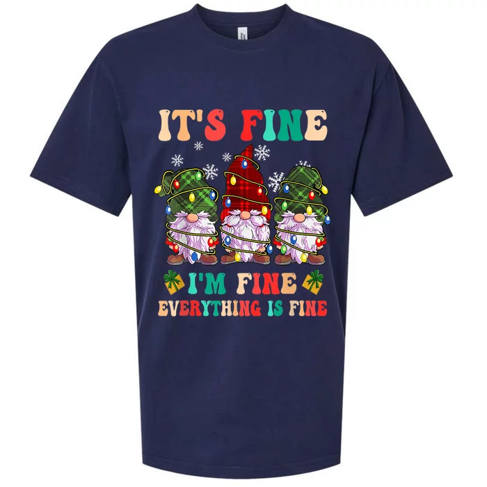 It's Fine I'm Fine Everything Is Fine Christmas Lights Gnome Sueded Cloud Jersey T-Shirt