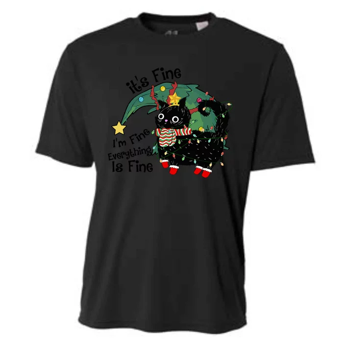 ItS Fine IM Fine Santa Black Cat Xmas Lights Christmas Funny Gift Cooling Performance Crew T-Shirt