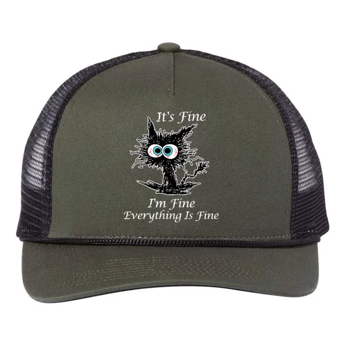 It's Fine I'm Fine Everything Is Fine Funny Cat Retro Rope Trucker Hat Cap