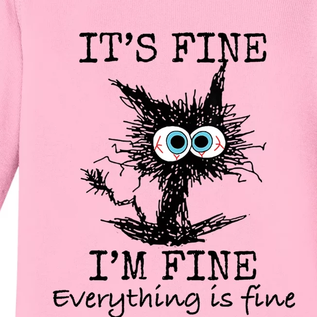 Its Fine Im Fine Everything Is Fine Funny Cat Baby Long Sleeve Bodysuit