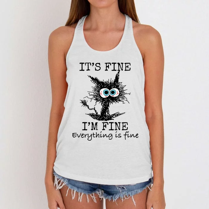 Its Fine Im Fine Everything Is Fine Funny Cat Women's Knotted Racerback Tank