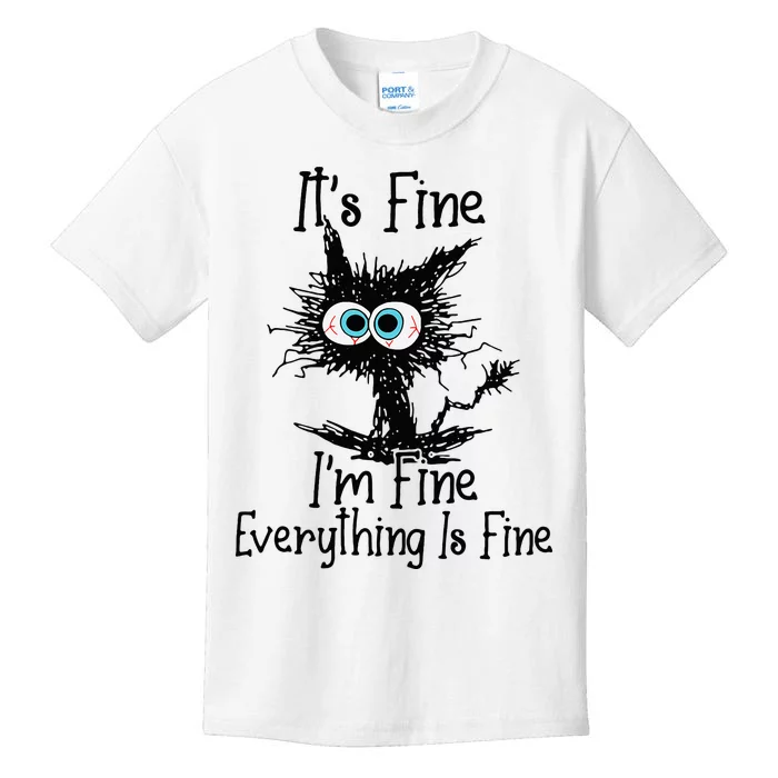 It's Fine I'm Fine Everything Is Fine Funny cat Kids T-Shirt