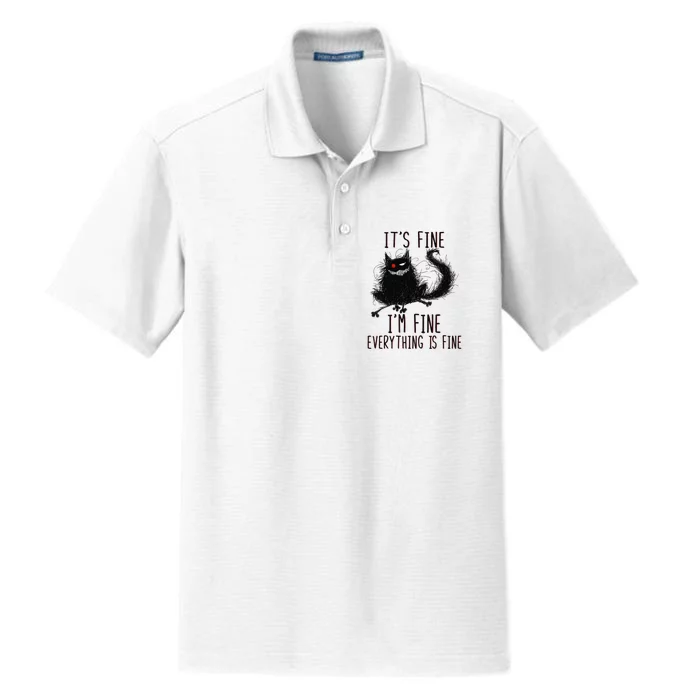 It's Fine I'm Fine Everything Is Fine Funny Black Cat Dry Zone Grid Performance Polo