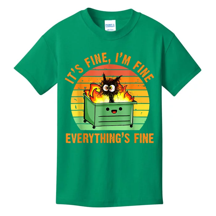 It's Fine I'm Fine Everything Is Fine Retro Dumpster Fire Kids T-Shirt