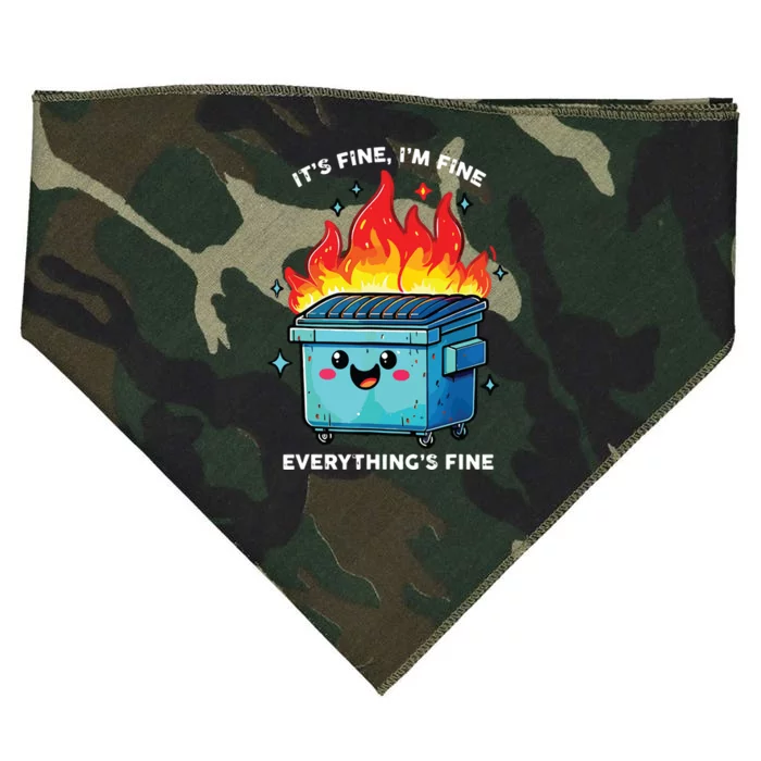 Its Fine Im Fine Everything Is Fine Dumpster On Fire Funny USA-Made Doggie Bandana