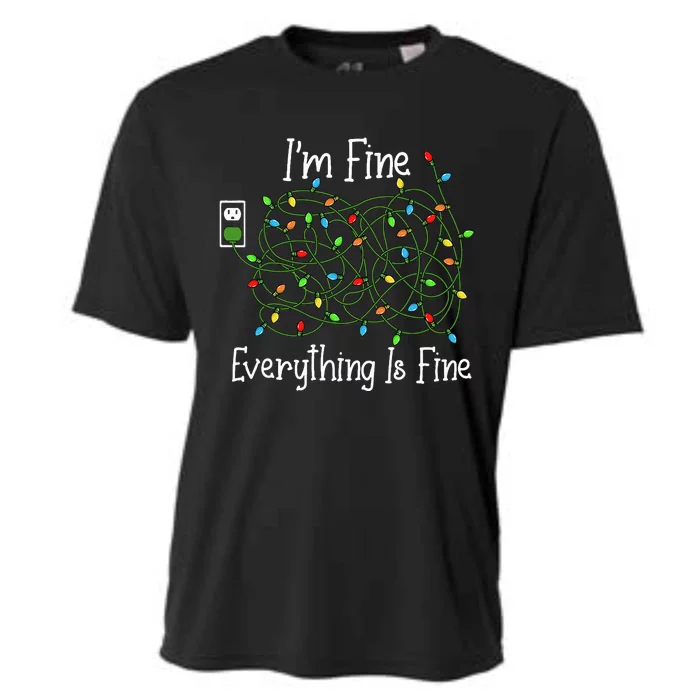 It's Fine I'm Fine Everything Is Fine Funny Christmas Lights Cooling Performance Crew T-Shirt