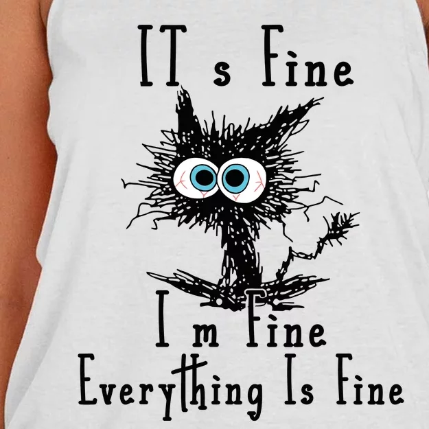 Its Fine Im Fine Everything Is Fine Funny Cat Women's Knotted Racerback Tank