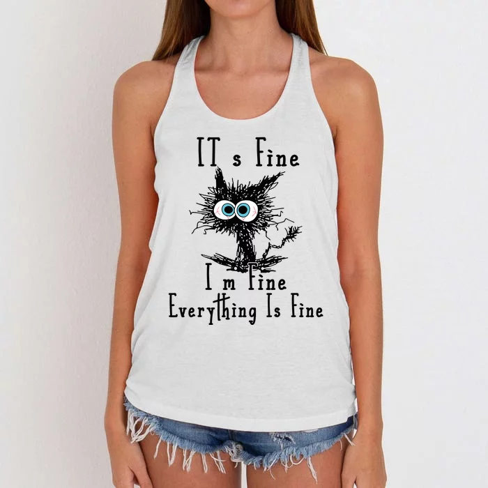 Its Fine Im Fine Everything Is Fine Funny Cat Women's Knotted Racerback Tank