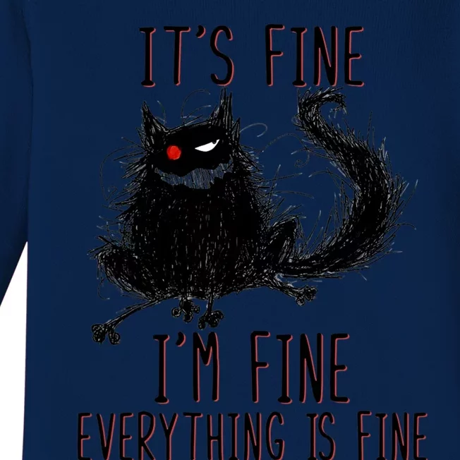 It's Fine I'm Fine Everything Is Fine Funny Black Cat Baby Long Sleeve Bodysuit