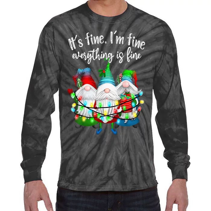 It's Fine I'm Fine Everything Is Fine Gnome Christmas Lights Tie-Dye Long Sleeve Shirt