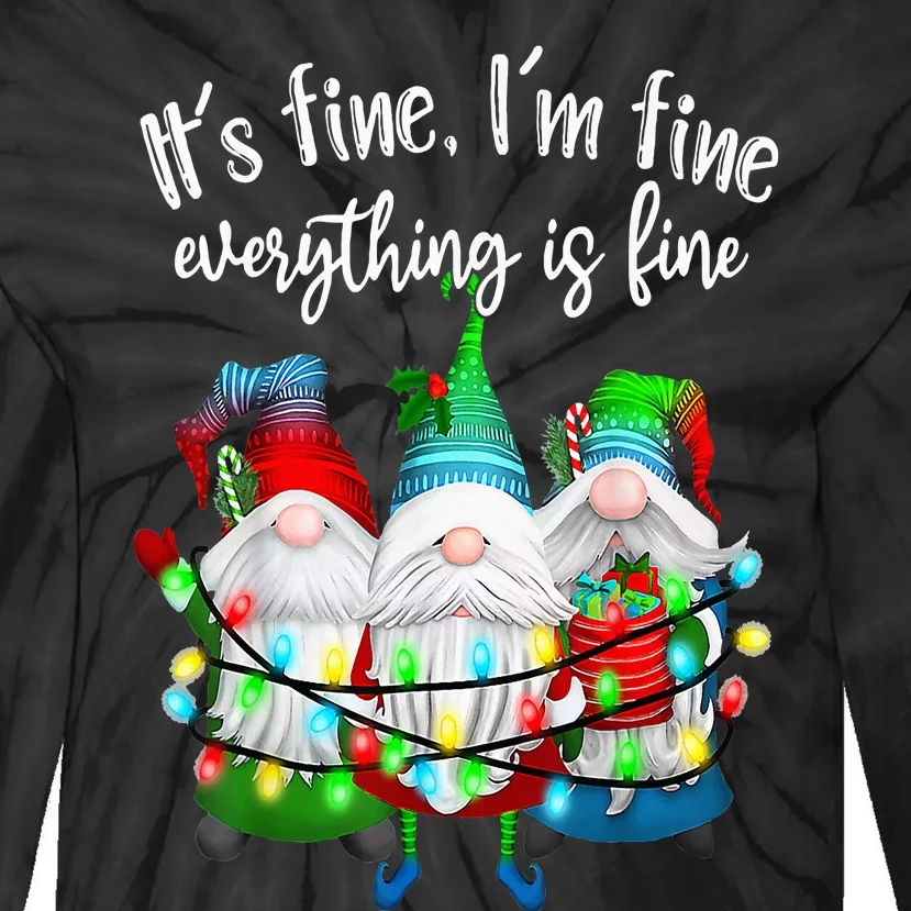 It's Fine I'm Fine Everything Is Fine Gnome Christmas Lights Tie-Dye Long Sleeve Shirt