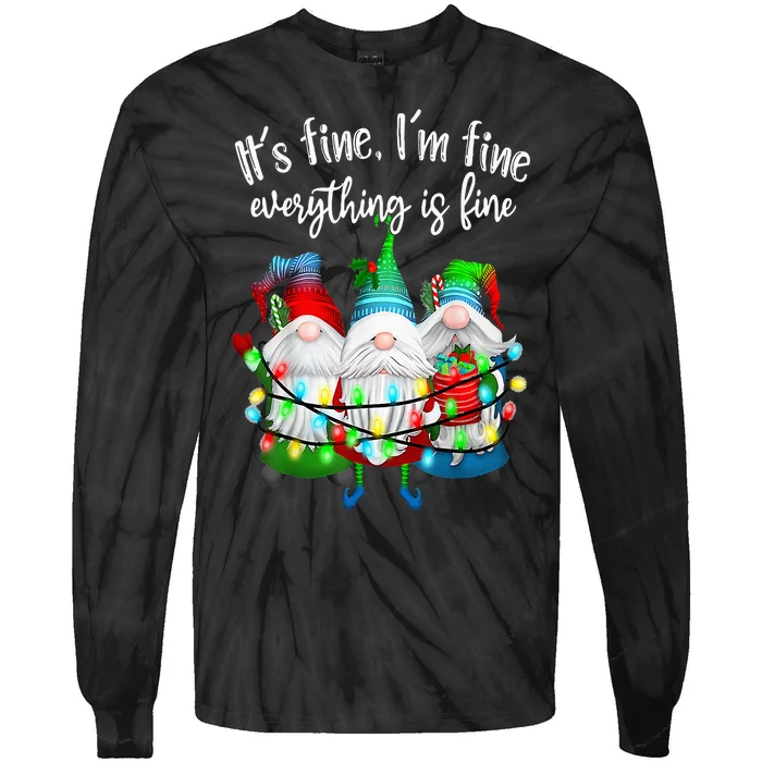 It's Fine I'm Fine Everything Is Fine Gnome Christmas Lights Tie-Dye Long Sleeve Shirt