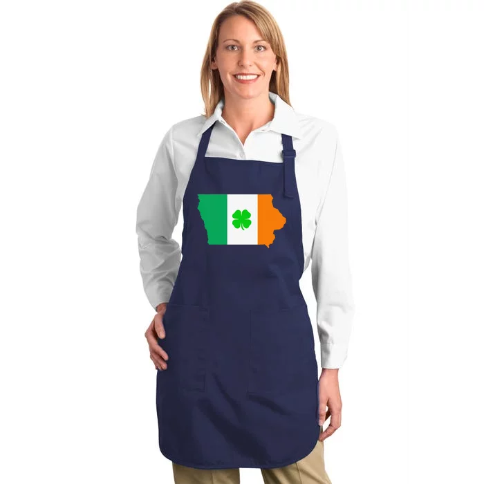 Irish Flag Iowa State Map St Patrick's Day Full-Length Apron With Pocket