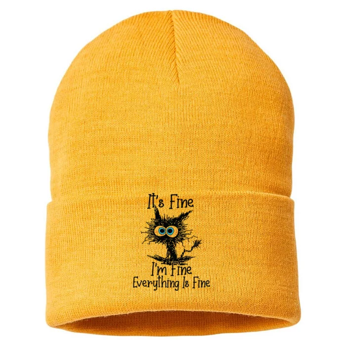 It's Fine I'm Fine Everything Is Fine Funny Black Cat Kitty Sustainable Knit Beanie