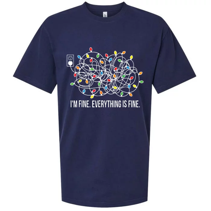 Its Fine Im Fine Everything Is Fine Funny Christmas Lights Sueded Cloud Jersey T-Shirt