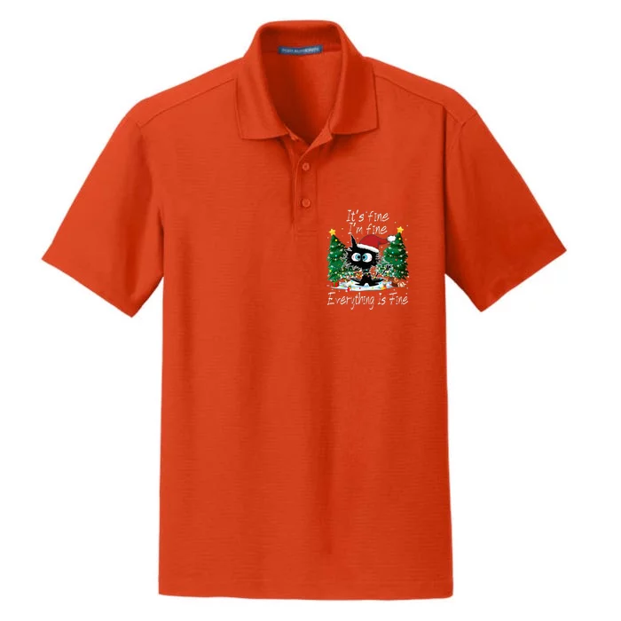 It's Fine I'm Fine Everything Is Fine Funny Cat Christmas Dry Zone Grid Performance Polo