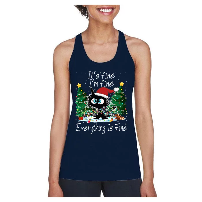 It's Fine I'm Fine Everything Is Fine Funny Cat Christmas Women's Racerback Tank