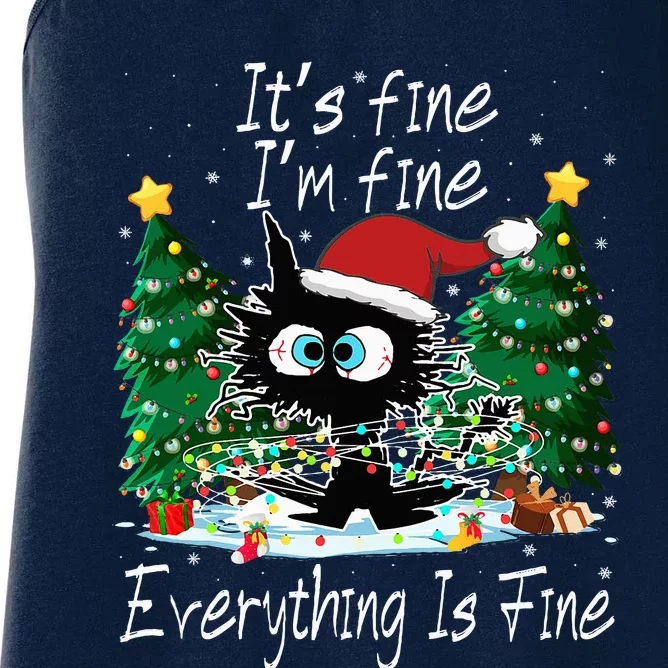 It's Fine I'm Fine Everything Is Fine Funny Cat Christmas Women's Racerback Tank