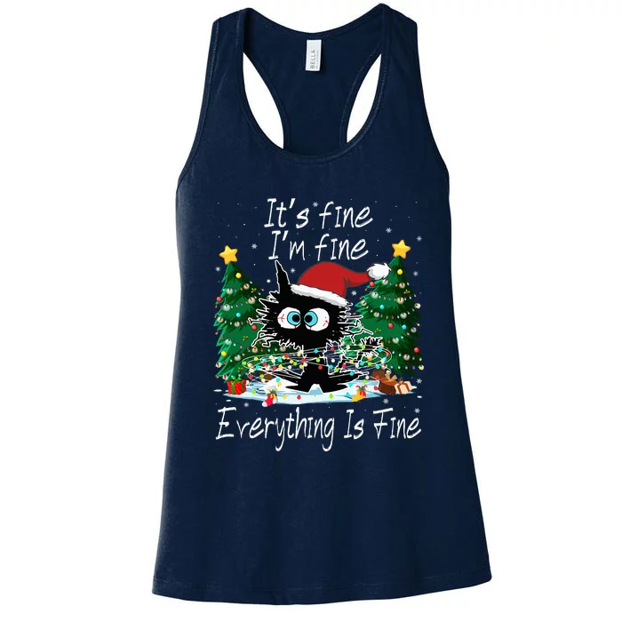 It's Fine I'm Fine Everything Is Fine Funny Cat Christmas Women's Racerback Tank