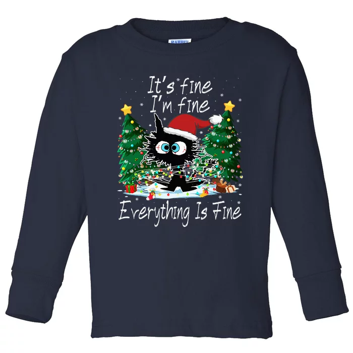 It's Fine I'm Fine Everything Is Fine Funny Cat Christmas Toddler Long Sleeve Shirt