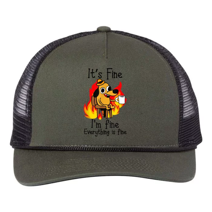 It's Fine I'm Fine Everything Is Fine Funny I'm fine dog Retro Rope Trucker Hat Cap