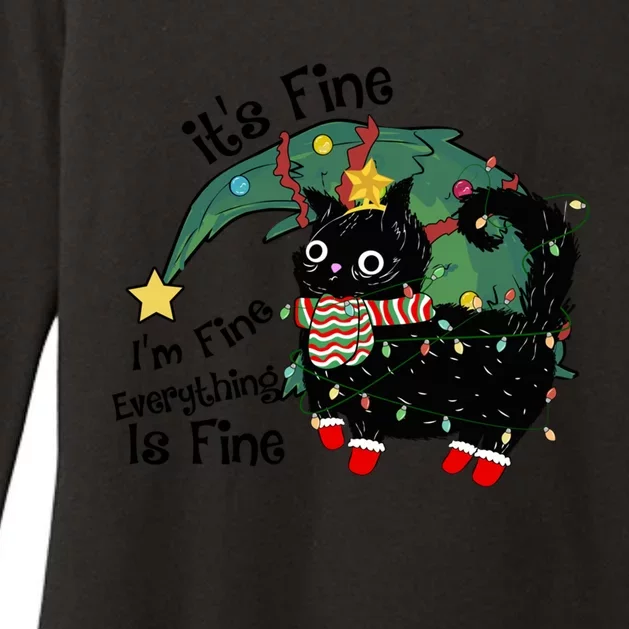 ItS Fine IM Fine Santa Black Cat Xmas Lights Christmas Gift Womens CVC Long Sleeve Shirt