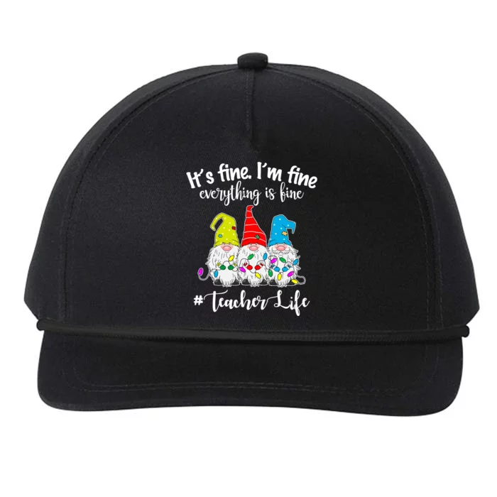 It's Fine I'm Fine Everything Is Fine Christmas Gnomes Teacher Life Snapback Five-Panel Rope Hat