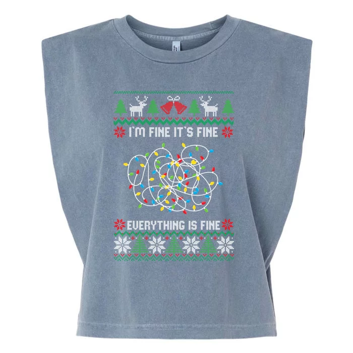 IM Fine Its Fine Everything Is Fine Ugly Christmas Sweater Gift Garment-Dyed Women's Muscle Tee