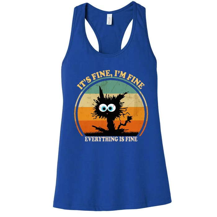 Its Fine Im Fine Everything Is Fine Funny Black Cat Women Women's Racerback Tank