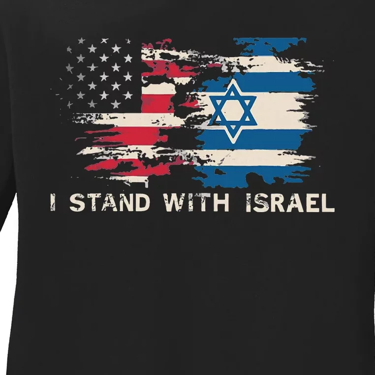 Israeli Flag Jewish Star Of David I Stand With Israel Ladies Long Sleeve Shirt