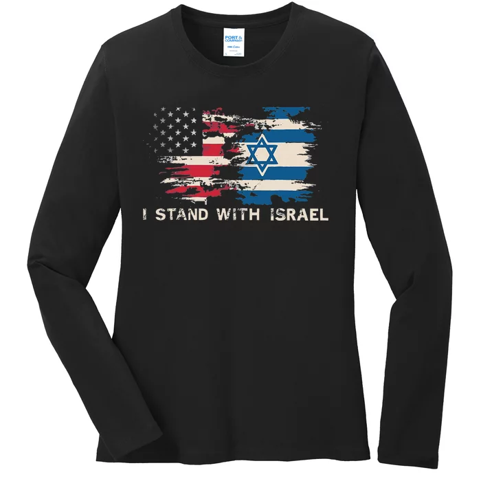 Israeli Flag Jewish Star Of David I Stand With Israel Ladies Long Sleeve Shirt