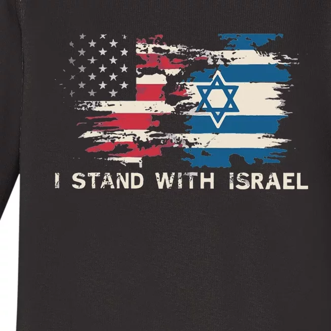 Israeli Flag Jewish Star Of David  I Stand With Israel Baby Long Sleeve Bodysuit